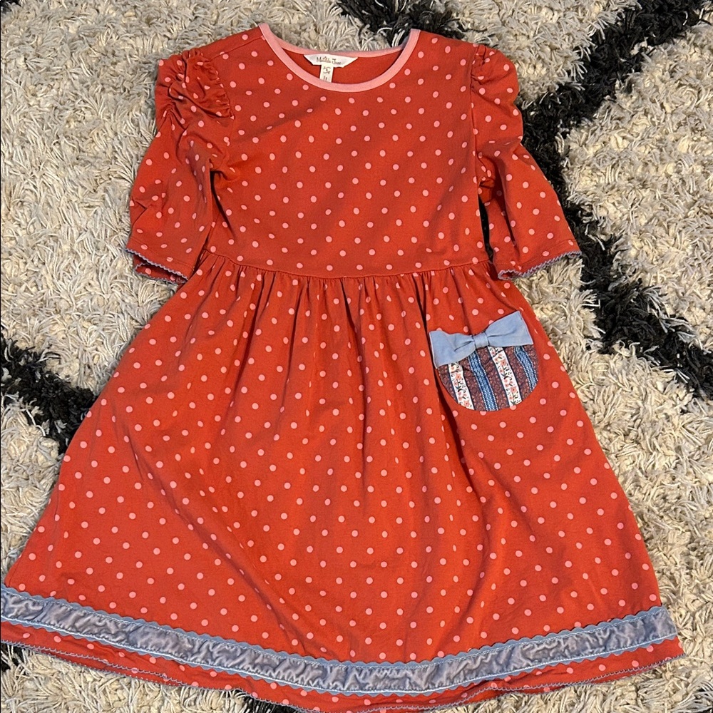 Matilda Jane Red Polka Dot Dress with Blue Trim
